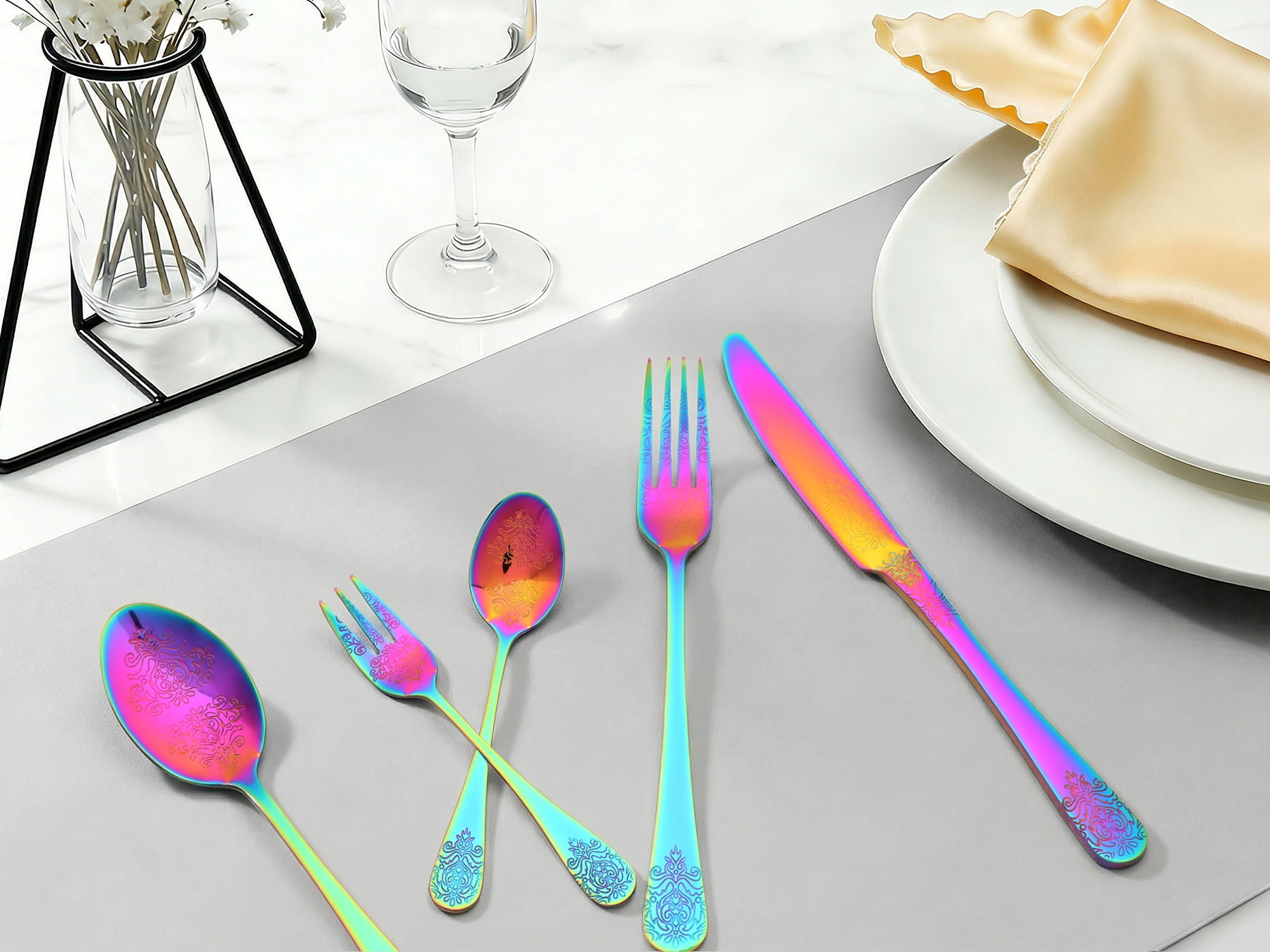 Unique Bargains 20 Pieces Stainless Steel Flatware Set for 4 Colorful