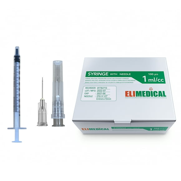 1cc 27G x 1/2" Elimedical Veterinary Syringe Luer Slip TB, 100pcs/box 01TB2713