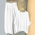 thumbnail image 3 of UVEASISHA Linen Sets for Women 2 Piece Comfy Loungewear 3/4 Sleeve V Neck Tops and Pants Matching Lounge Sets White S, 3 of 6