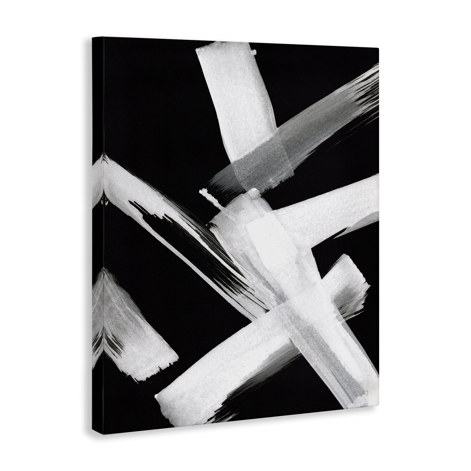 Stupell Industries Brushstrokes on Black Abstract Painting Wrapped Canvas Art Print Wall Art, 30 x 40