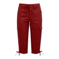 thumbnail image 4 of ClodeEU Women's Bow Leg Drawstring Cargo Capri Pants ,Casual Outdoor Hiking Pants with Pockets Wine,Womens Plus XL, 4 of 5