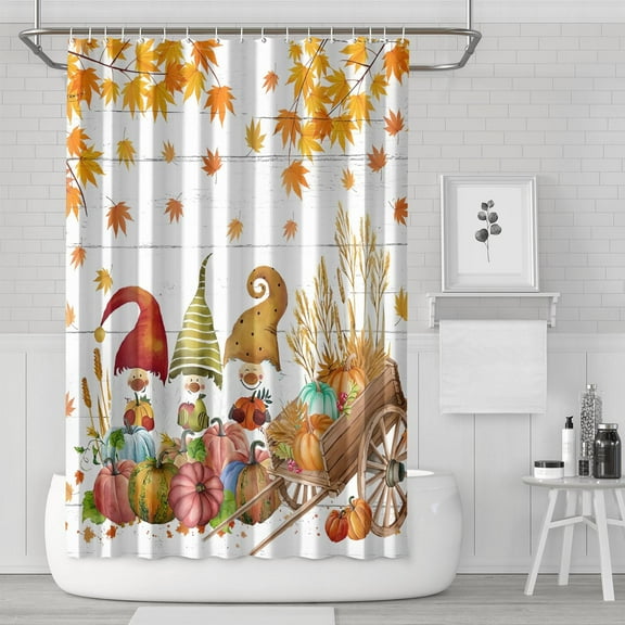 Thanksgiving Day Gnomes Fall Pumpkin Shower Curtain,Washable Bathtub Curtains with Hooks Basic Polyester Fabric Curtains for Halloween Thansgiving Christmas Hotel Dorm