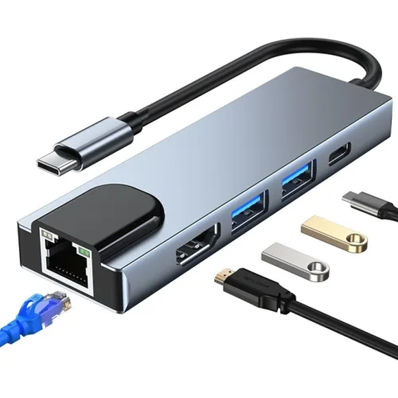 Tipo C Hub 5 En 1 Adaptador Usb C A Hdmi Con Ethernet Malubero Malu1424
