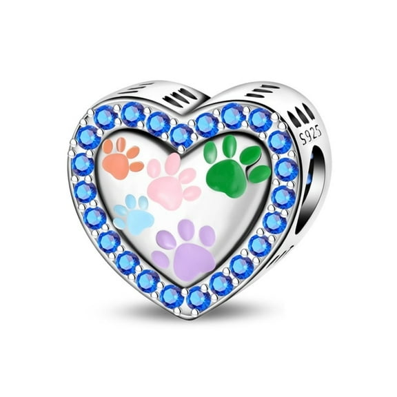KUNSIR Paw Prints Heart Charm AAA CZ 925 Silver For Bracelet Pet Charm Dog Heart