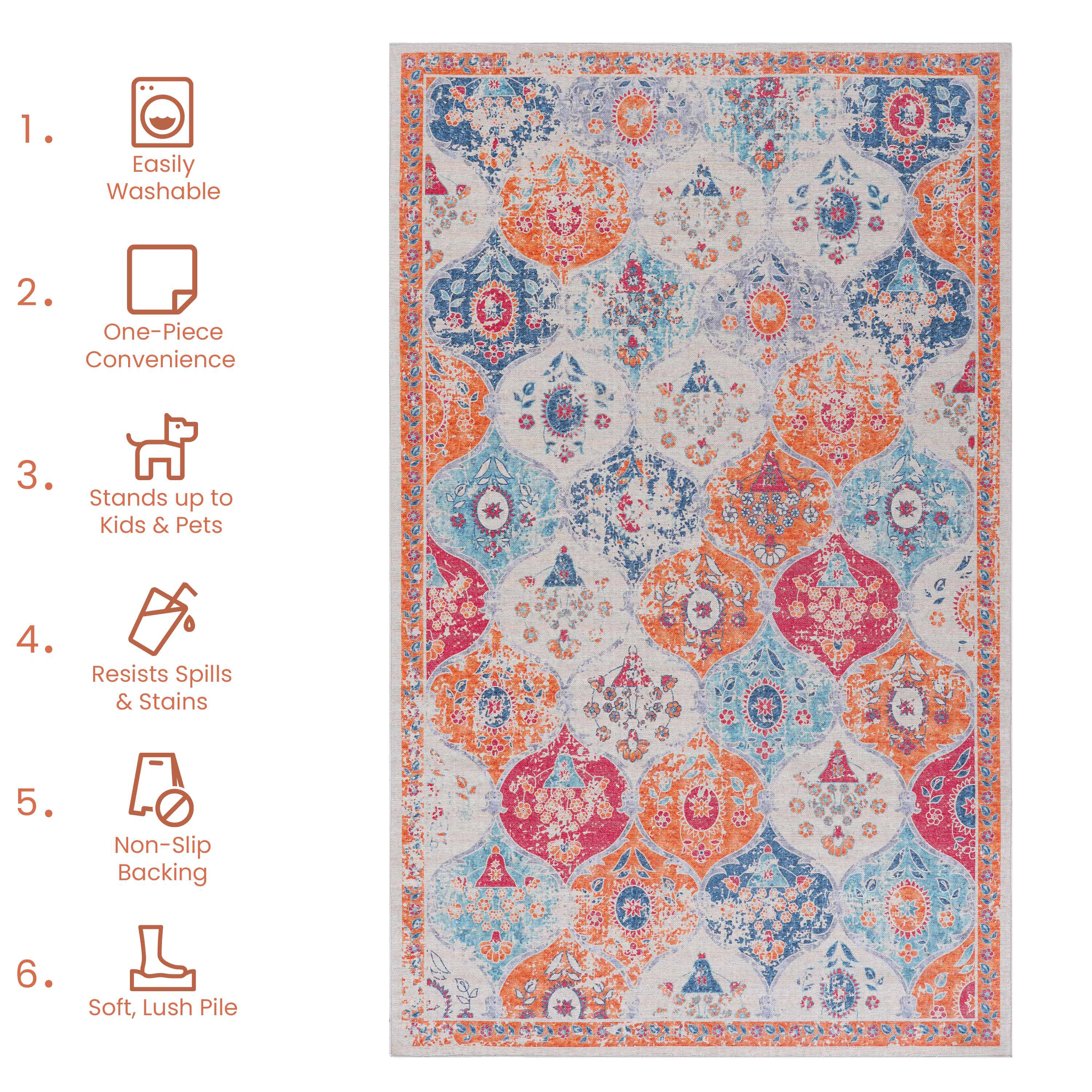 Washable Area Rug 5x8 Cream Low Pile Non Slip Non Shedding Soft Chenille Stain Resistant Kid Pet Friendly For Living Room Bedroom
