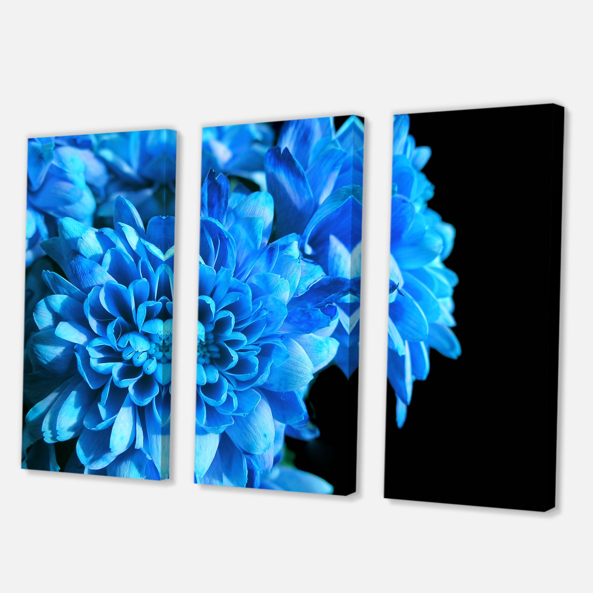 Detail of Blue Flowers On Black Background I 28 in x 36 in Painting Canvas Art Print, by Designart