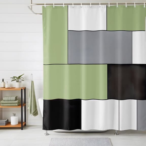 Sage Green Grey Geometric Shower Curtains for Bathroom, Modern Black White Abstract Art Waterproof Fabric Shower Curtain, Decorative Bathroom Curtain for Bathtub, 66"x72" , No Hooks Included