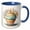 Blue/White, variant on 3drose, Pretty Vanilla Cupcake with Blue Frosting and Flowers Illustration, 11oz Mug