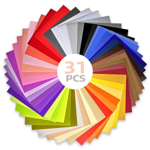 Vinilo Adhesivo para Máquina Cricut, 31PCS, 30.5 * 30.5CM, Vinilo Autoadhesivo Brillante para Envolver Tazas, Manualidades Siluetas, Decoración Muebles y Ventanas