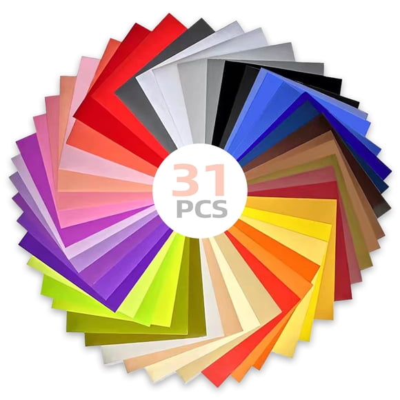 Vinilo Adhesivo para Máquina Cricut, 31PCS, 30.5 * 30.5CM, Vinilo Autoadhesivo Brillante para Envolver Tazas, Manualidades Siluetas, Decoración Muebles y Ventanas
