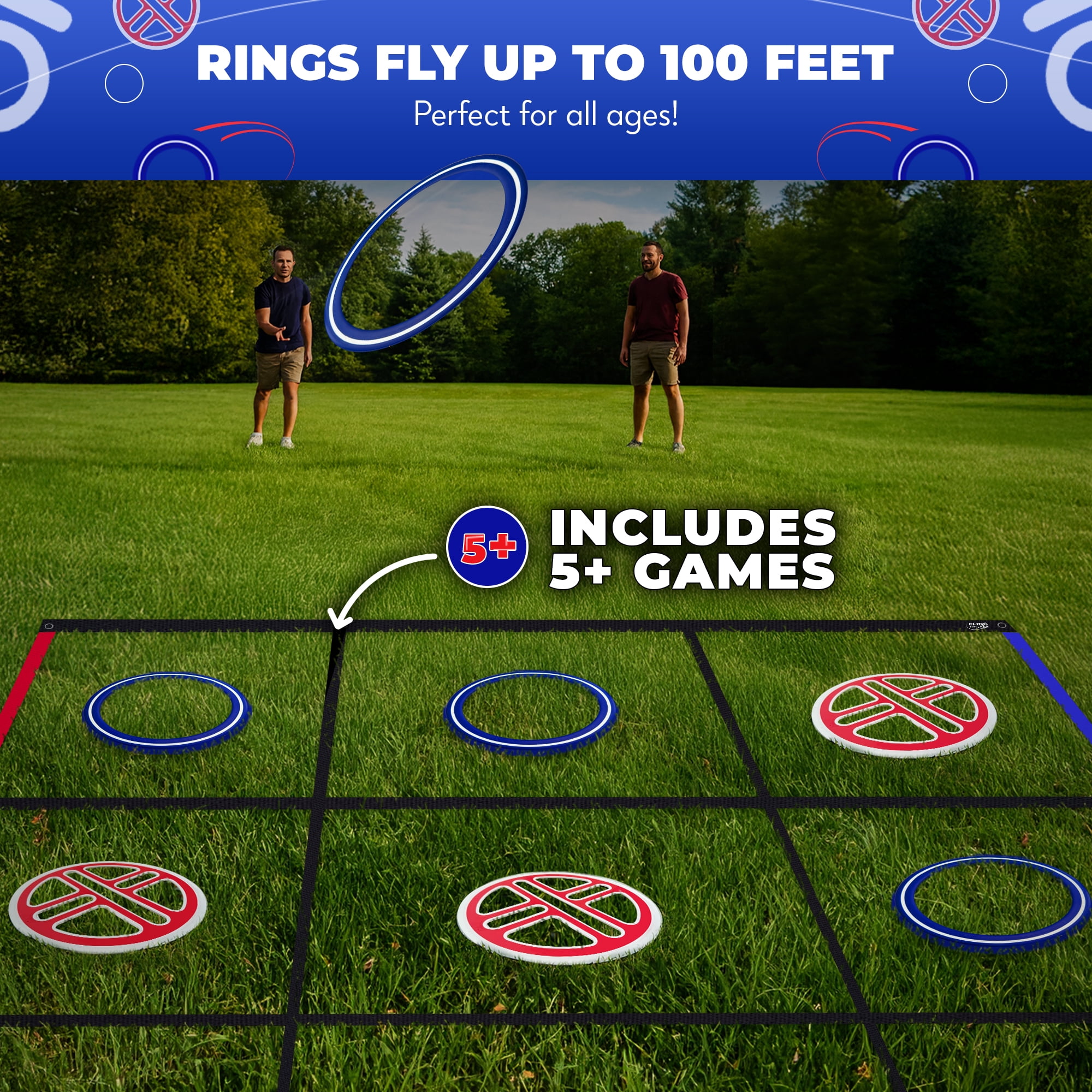 Swooc Games® - Fling Tac Toe™ (9ft x 9ft) Giant Tic Tac Toe Game Outdoor | Weatherproof Giant Outdoor Games for Adults and Family | Large Backyard Games for Kids | Jumbo Outside Yard & Lawn Game