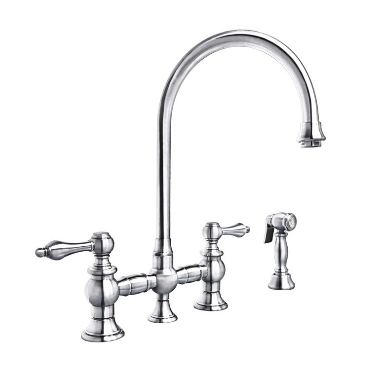 Bridge Faucet with Long Gooseneck Swivel Spout, Cross Handles and Soli -  Whitehaus Collection