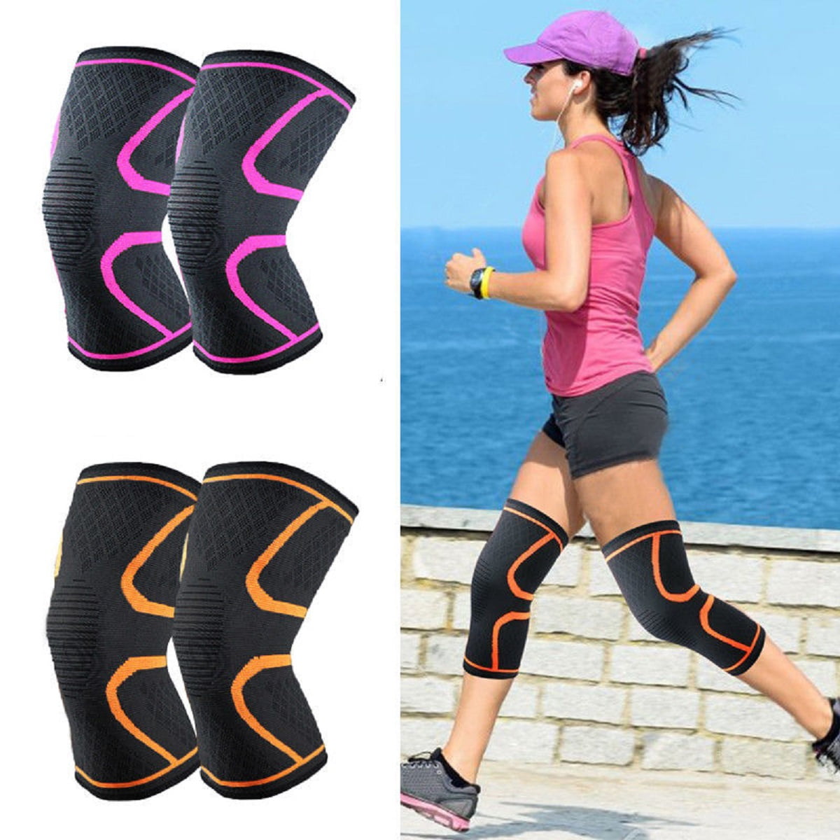Knee Compression Sleeve Brace Support Gym Sport Run workout Joint Pain Arthritis 
