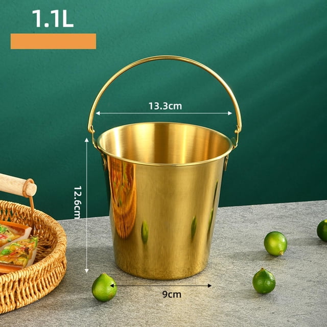 Cubo de hielo de acero inoxidable, cubo de hielo de Metal con mango portátil, cubo para ensalada, cubo para aperitivos, cubo para bebidas, oro