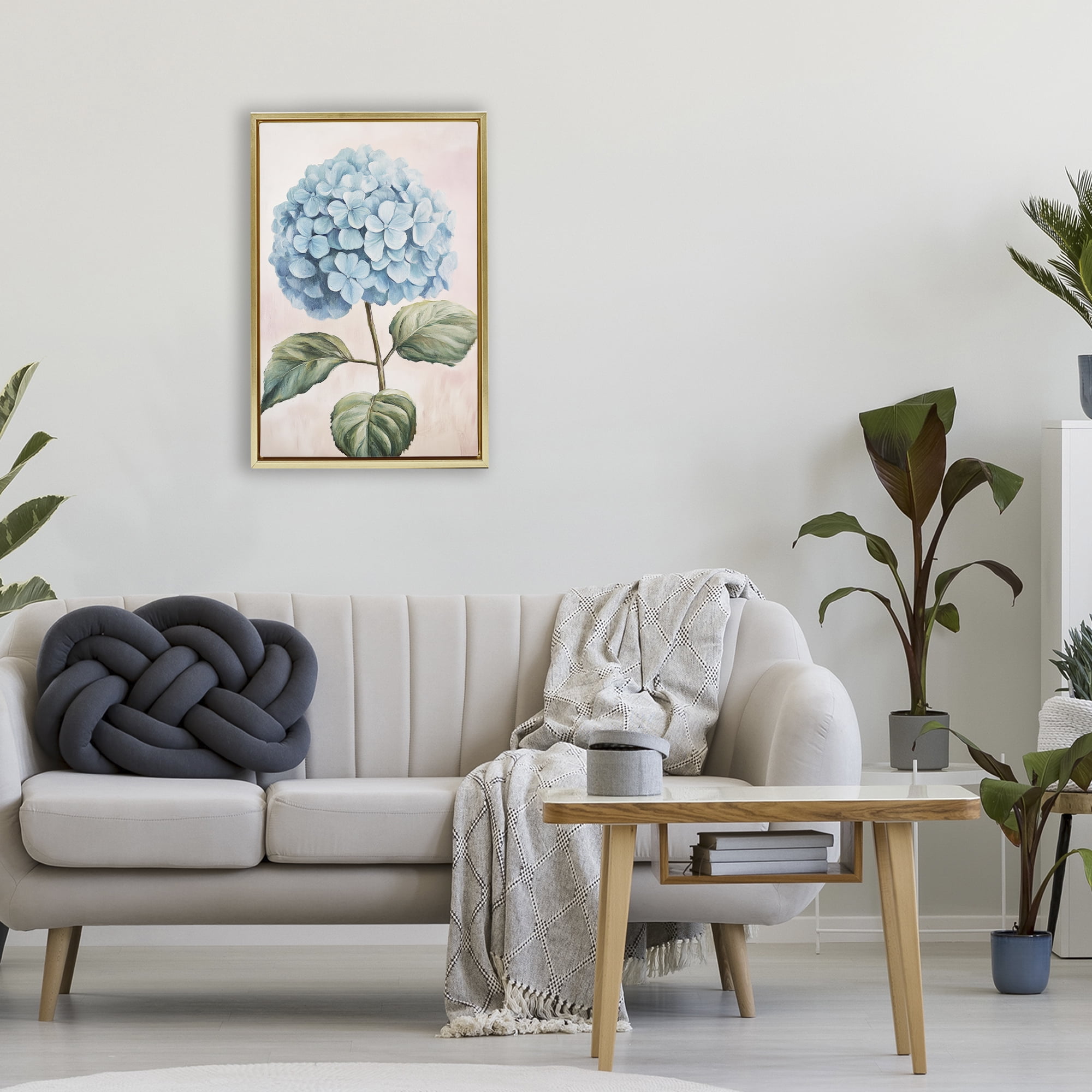 Stupell Industries Delicate Baby Blue Hydrangea Gold Framed Floater Canvas Wall Art, design by Petal Prints Design