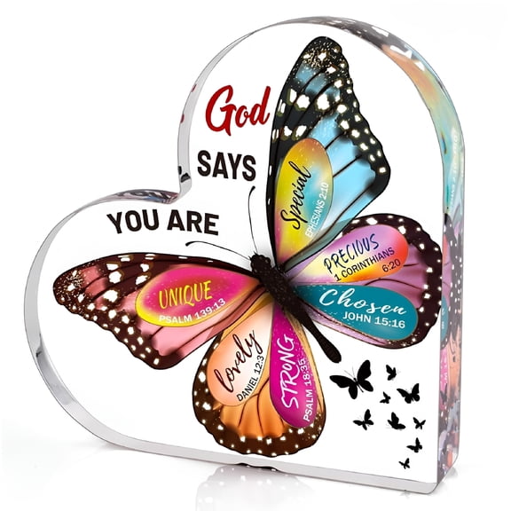 XIBUFE 2026 New Christian Gifts for Women - Acrylic Heart Shaped Plaque Keepsake,God Says You Are Lovely,Butterfly Inspirational Gifts for Friends,Religious Spiritual Gift for Her Mom Sister Female