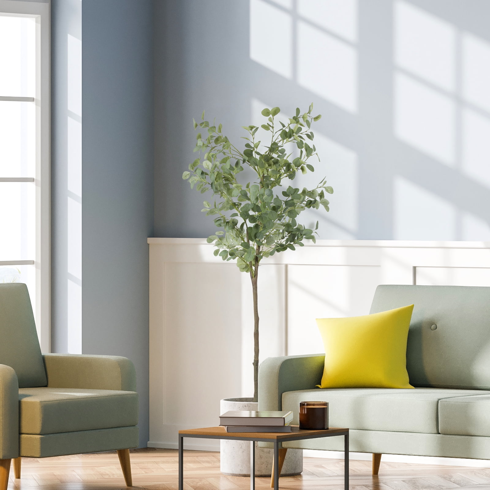 Indoor Faux Artificial Eucalyptus Tree, 5ft