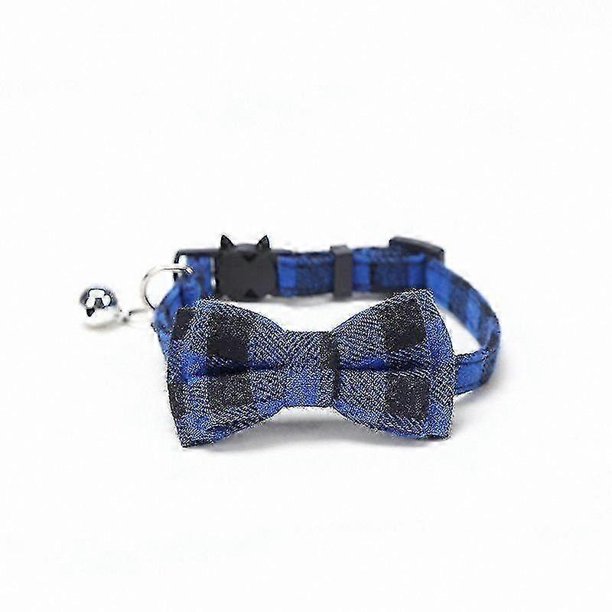 Adjustable Cat Collar with Bell and Bow Tie, Anti-Choke Safety Collar for Cats and Kittens, Blue Color