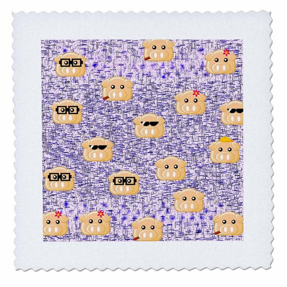 3dRose, Purple Pigs, 10x10 inch quilt square