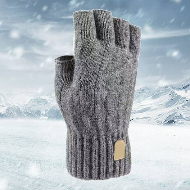 Aayomet Half Finger Warm Knit Gloves Thickened for Both Men and Women Autumn and Winter Open Finger Gloves Mittens for Women Cold Weather Heated Gray