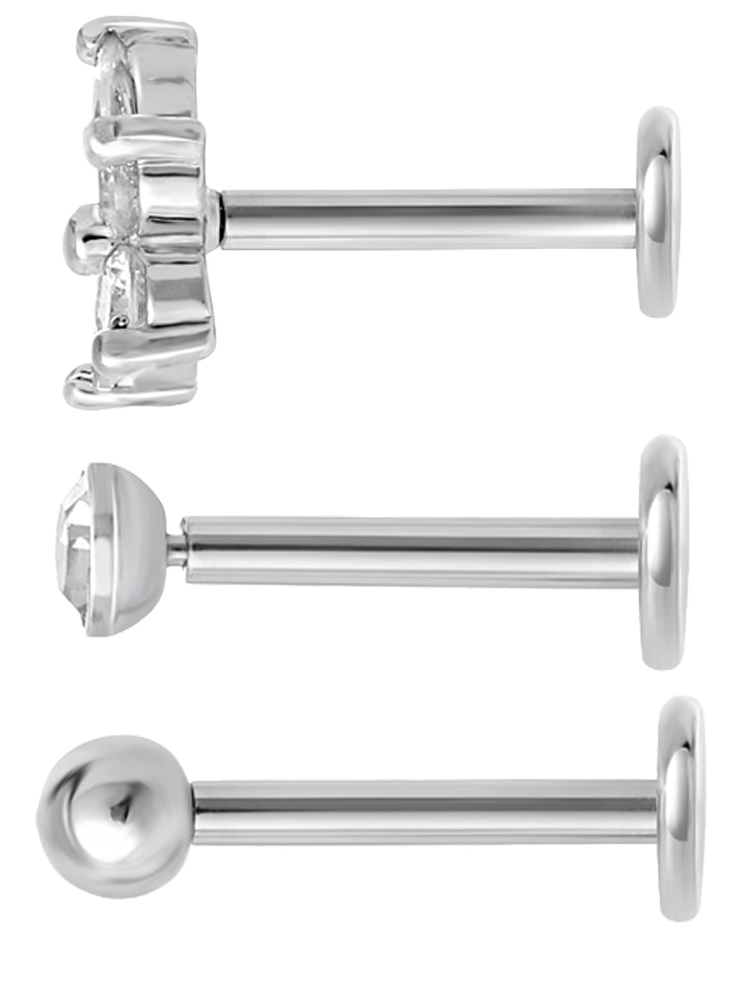 No Boundaries Women's 18G Stainless Steel Cartilage Piercing Set, 3-Piece Assorted Jewelry