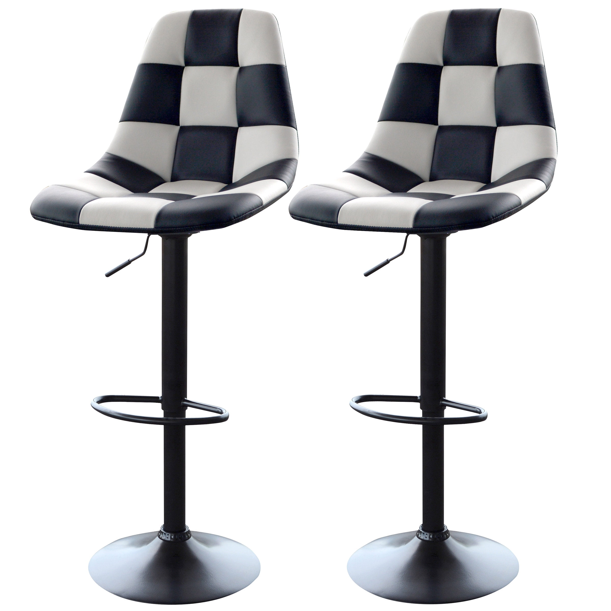 AmeriHome 2-Piece Racing Bar Chair Set, White And Black Patterned