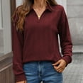 thumbnail image 4 of MIXUE Boho Tops For Women Autumn Winter Solid Color V Neck Lapel Long Sleeve Casual Basic Pullover Shirts For Women Tshirts Streetwear,Red,XL, 4 of 7
