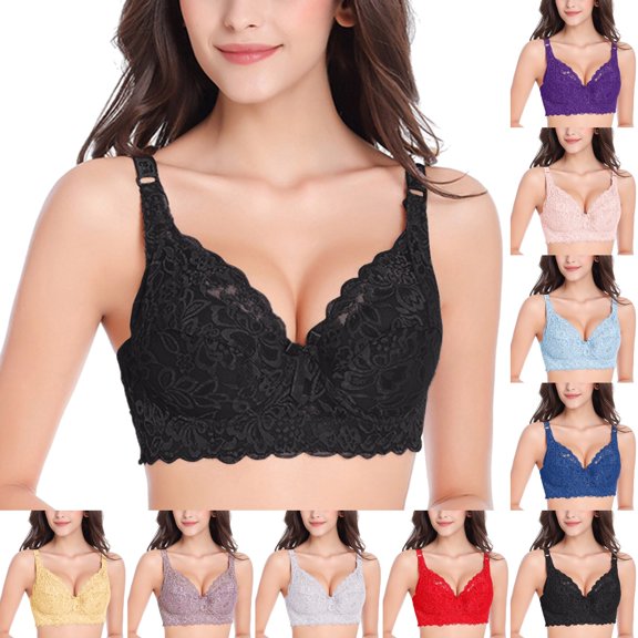 GPOECD Bras for Women Lace Gathered Bra Straps Cup Underwear Without Underwire for Daily Bras for Women Underwire,Black,75D