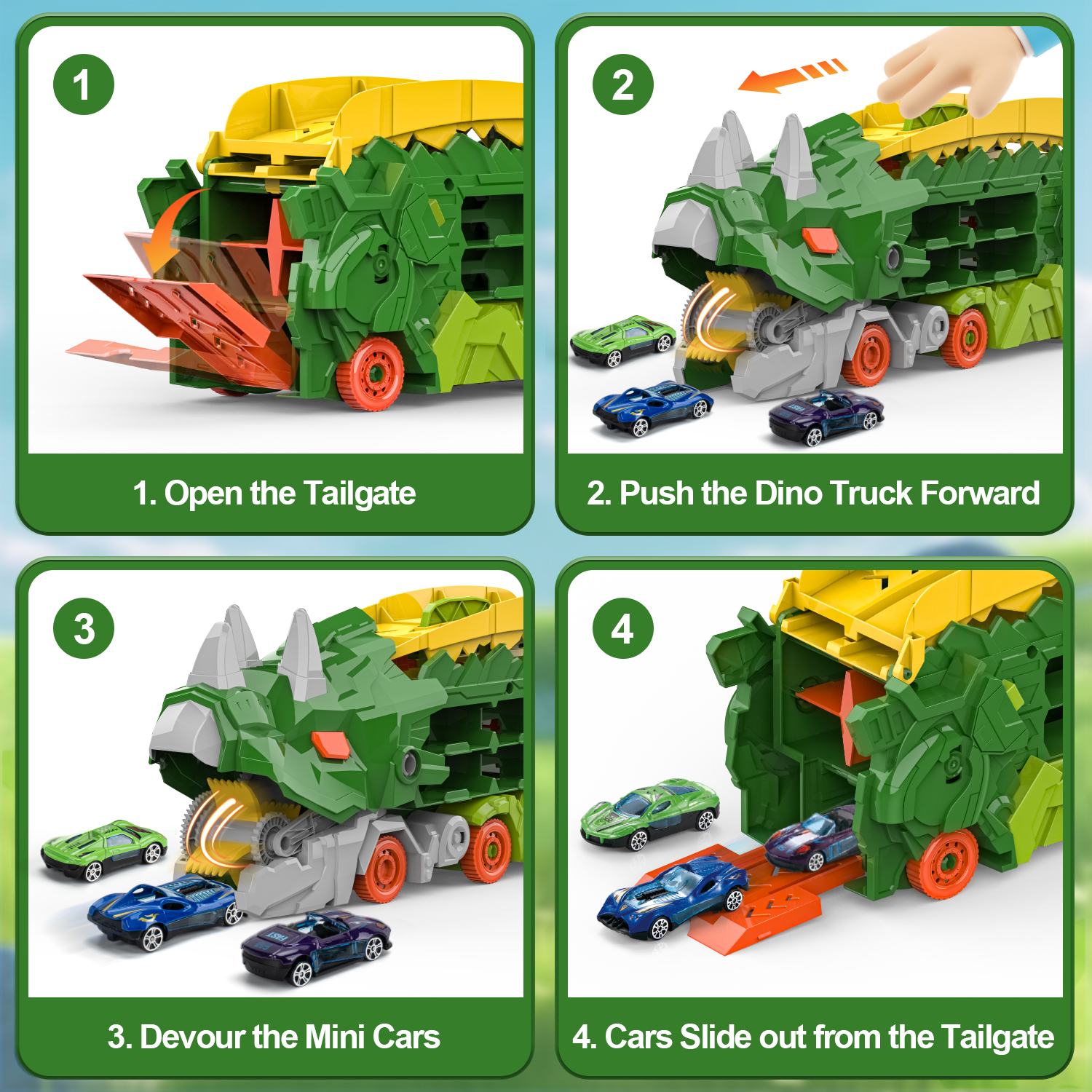 Toddler Dinosaur Truck Toy for 2 Year Old Boy, Toys Cars Set with Race Track Ultimate Transporter Hauler Dinosaur Transporter Truck with 8 Die-Cast Car Toys Gifts for Kids Ages 2 3 4 5 6 Years Old