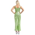 thumbnail image 5 of iixpin Women's Adult 70s Disco Outfit Halloween Sleeveless Flared Jumpsuit Long Bodysuit Costume Green 170, 5 of 6