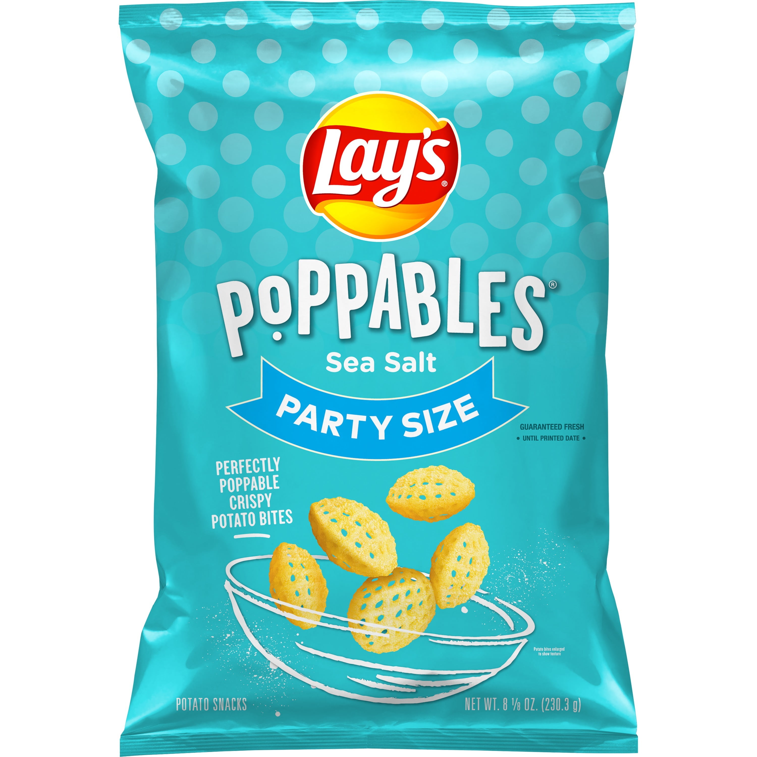 Lay's Poppables Sea Salt Potato Snacks, Party Size, 8.125 oz Bag
