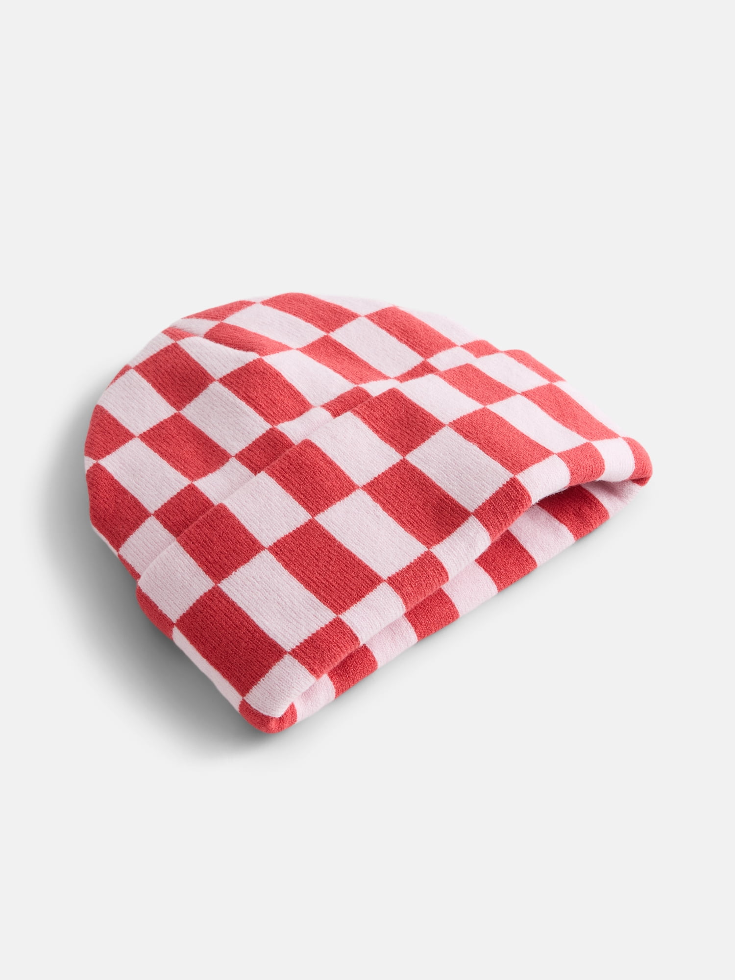 No Boundaries Women's Ribbed Knit Checkered Beanie