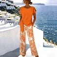 thumbnail image 3 of Naotn Women Two Piece Sets Summer Side Short Sleeve Knot Top Floral Print Wide Leg Pants Matching Casual Set, 3 of 5