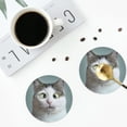 thumbnail image 4 of Pofeuu Funny Cat Print Coasters for Drinks, 4Pack PU Leather Coasters, Bar Drink Coasters for Tabletop Protection, Furniture from Damage-Round Shape, 4 of 6