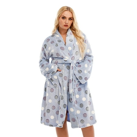 Women Flannel Nightgown Thicken Bathrobe Warm Large Size Nightgown Soft Plush Long Bathrobe With Belt Pockets Casual Loungewear