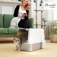 thumbnail image 2 of Stainless Steel Cat Litter Box, Extra Large 2 in 1 Metal Kitty Litter Pan with High Enclosure, Removable Lid & Scoop, Filter Bags, Easy to Clean, for Small to Large Kittens, White, 2 of 9