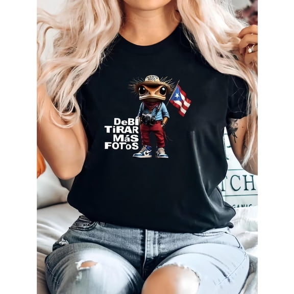 Puerto Rico Graphic T-Shirt - Vacation Photography Print Short Sleeve Tee with Flag & Camera Design, Boricua Style Tops