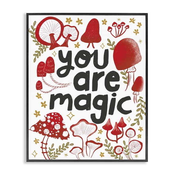 Stupell Industries Eclectic Magic Phrase with Mushrooms Black Framed Giclee Art, 11 x 14, by Glad You're Here Co.