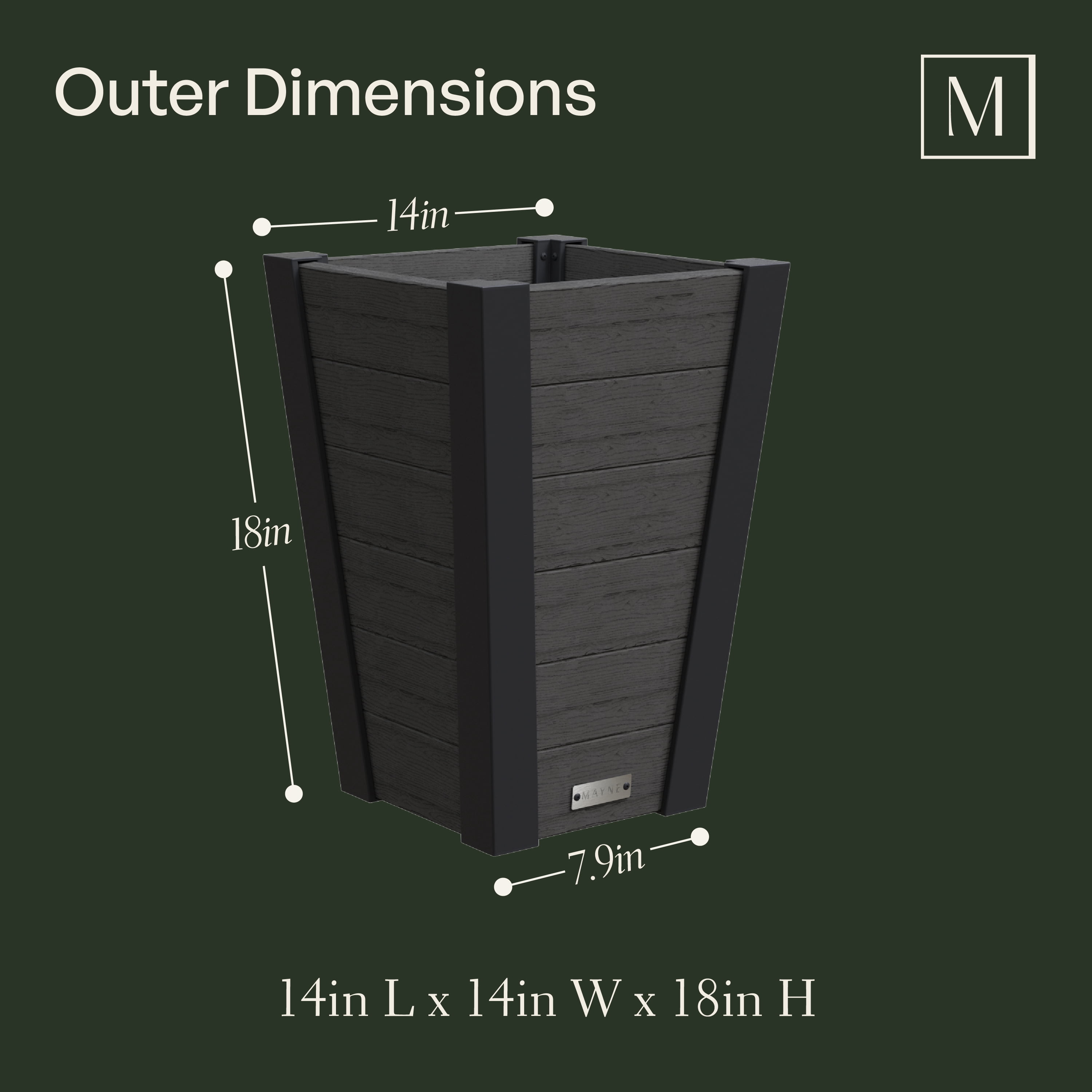 Horizon 18in Tall Tapered Planter - Charcoal