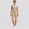 thumbnail image 4 of Long Shorts for Women Petite Lightweight Quick Dry Hiking Cargo Shorts with Pockets Summer Drawstring Bermuda Short Khaki M, 4 of 8