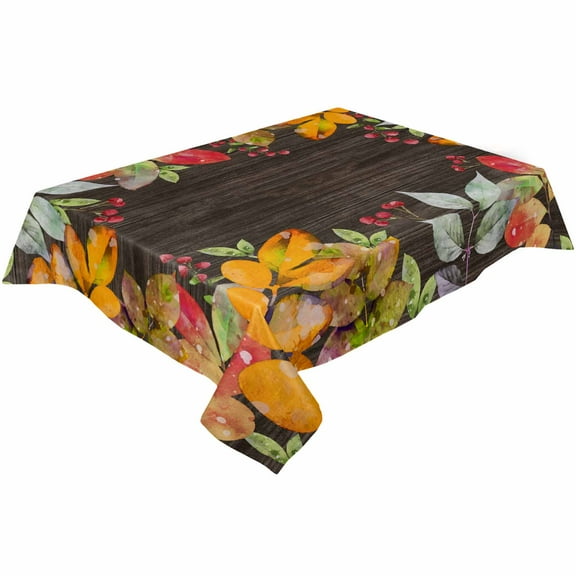 Orange Green Eucalyptus Leaves Rectangle Tablecloths 54x79,Fall Autumn Rural Wooden Table Cloth Table Cover Indoor/Outdoor Tabletop Decor for Wedding Holiday Party Dinner Baby Shower