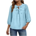 thumbnail image 2 of Loopsun Womens 3/4 Sleeve Fall Tops Fashion Solid Crew Neck Casual Shirt Blouse, 2 of 4