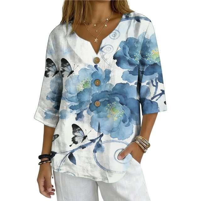 Xuyuer Solid Button Shirt Blouse - Women's Fashion Loose Female Neck T-Shirt Style Top for Smart Casual Office Wear, Weekend Brunch Outings & Effortless Minimalist Everyday Style