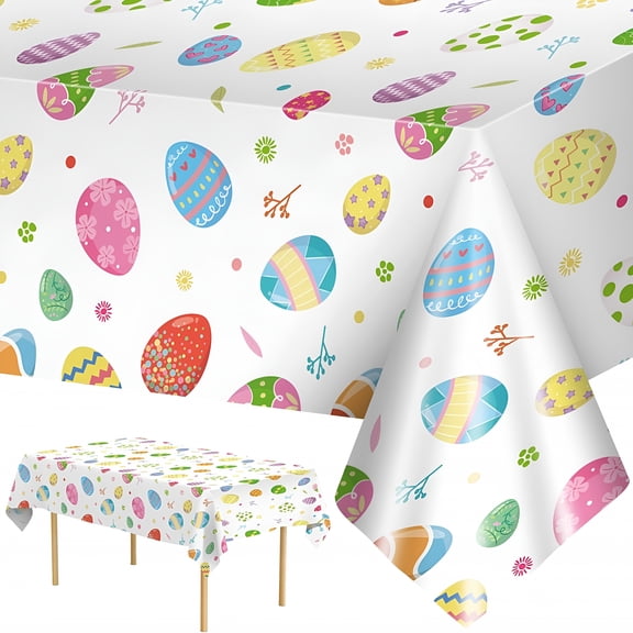 AUQ 2 Pack Easter Tablecloth - Colorful Easter Eggs Table Cloth,Plastic Disposable Rectangle Spring Easter Egg Table Cover for Easter Tables Decorations and Party Supplies Decor Favors,108 x 54 Inch