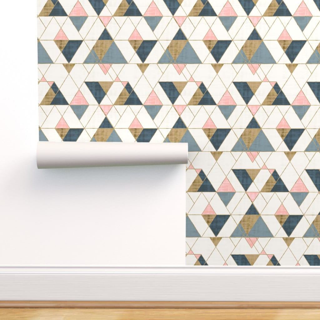 Geometric Blush Peel-and-Stick Removable Wallpaper Mod Pink, Triangle Gold 
