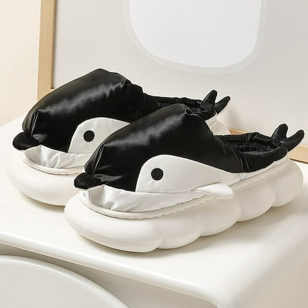 

CoCopeanut 2022 Cute Dolphin Design Women Slippers Warm Plush Home Shoes Waterproof Platform Couple Warm Indoor Cotton Shoes Slippers