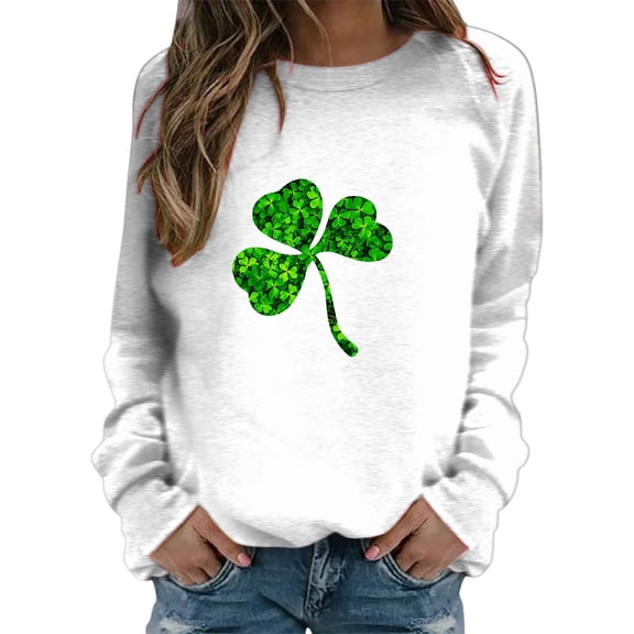 Womens St. Patrick'S Day Sweater Crew Neck Loose Fit Long Sleeve Womens Holiday Clothing,White,S