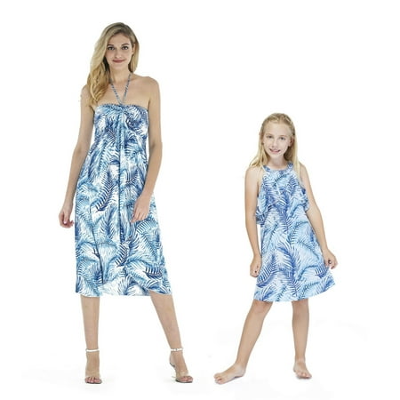 

Matching Hawaiian Luau Mother Daughter Halter Dress in Day Dream Bloom