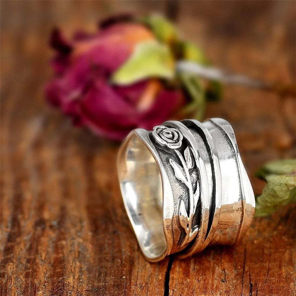 Handmade Fidget Spinner ring- Sterling Silver 925 anxiety spinner rings –  Octonov