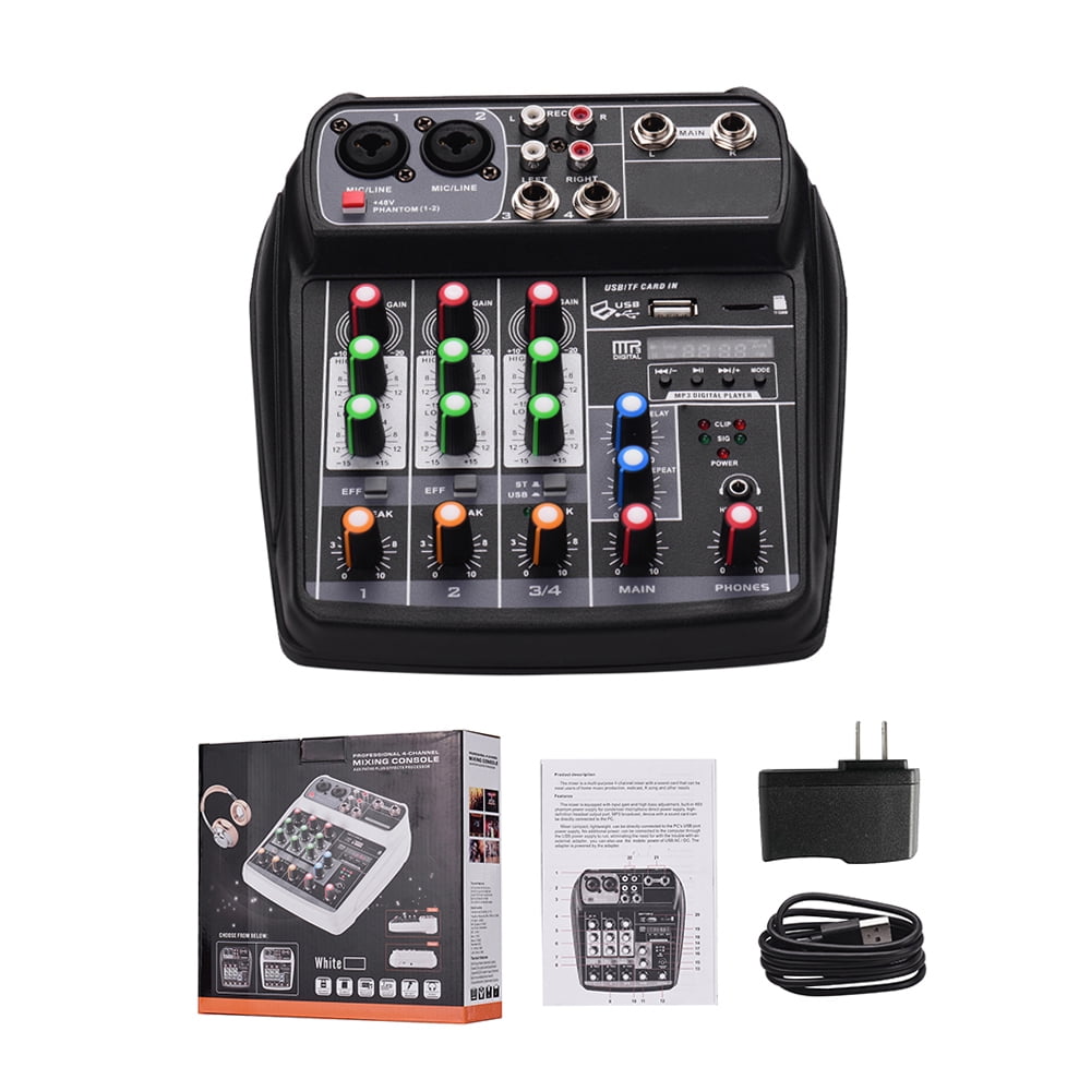 Muslady AI-4 Compact Mixing Console Digital Audio Mixer 4-Channel BT MP3 USB Input +48V Phantom for Recording DJ Network Live Broadcast Karaoke